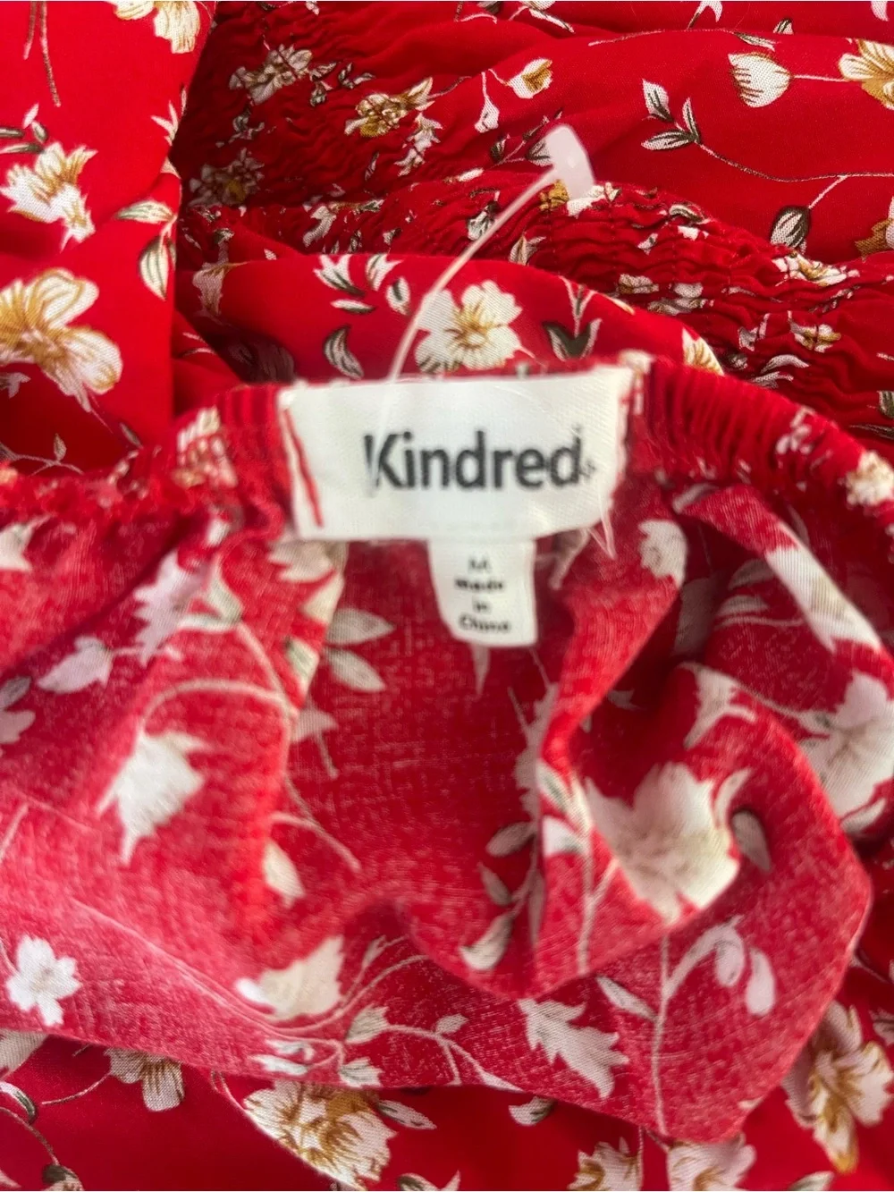 Anthropologie Red Floral Midi Dress with Puff Sleeves